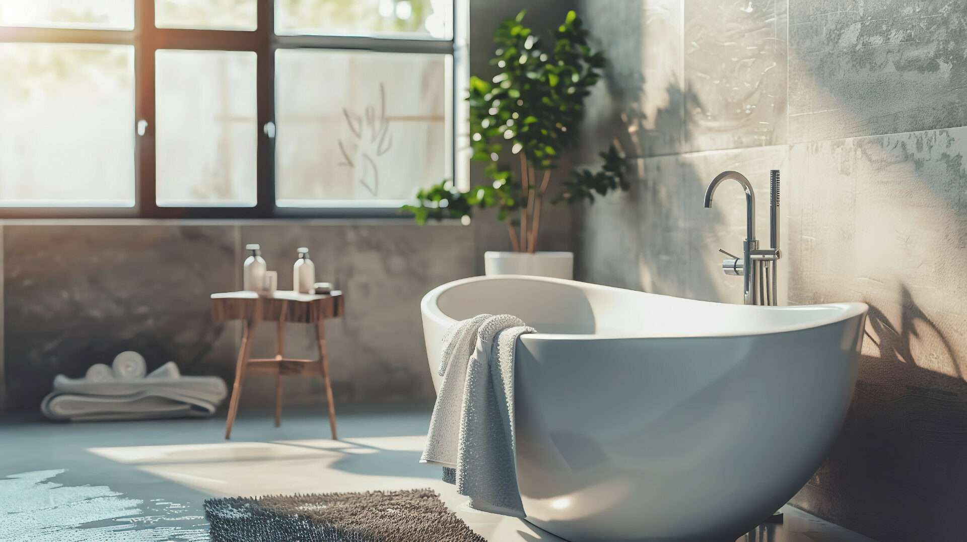 Wunderschöne freistehende Badewanne lädt zum Baden ein