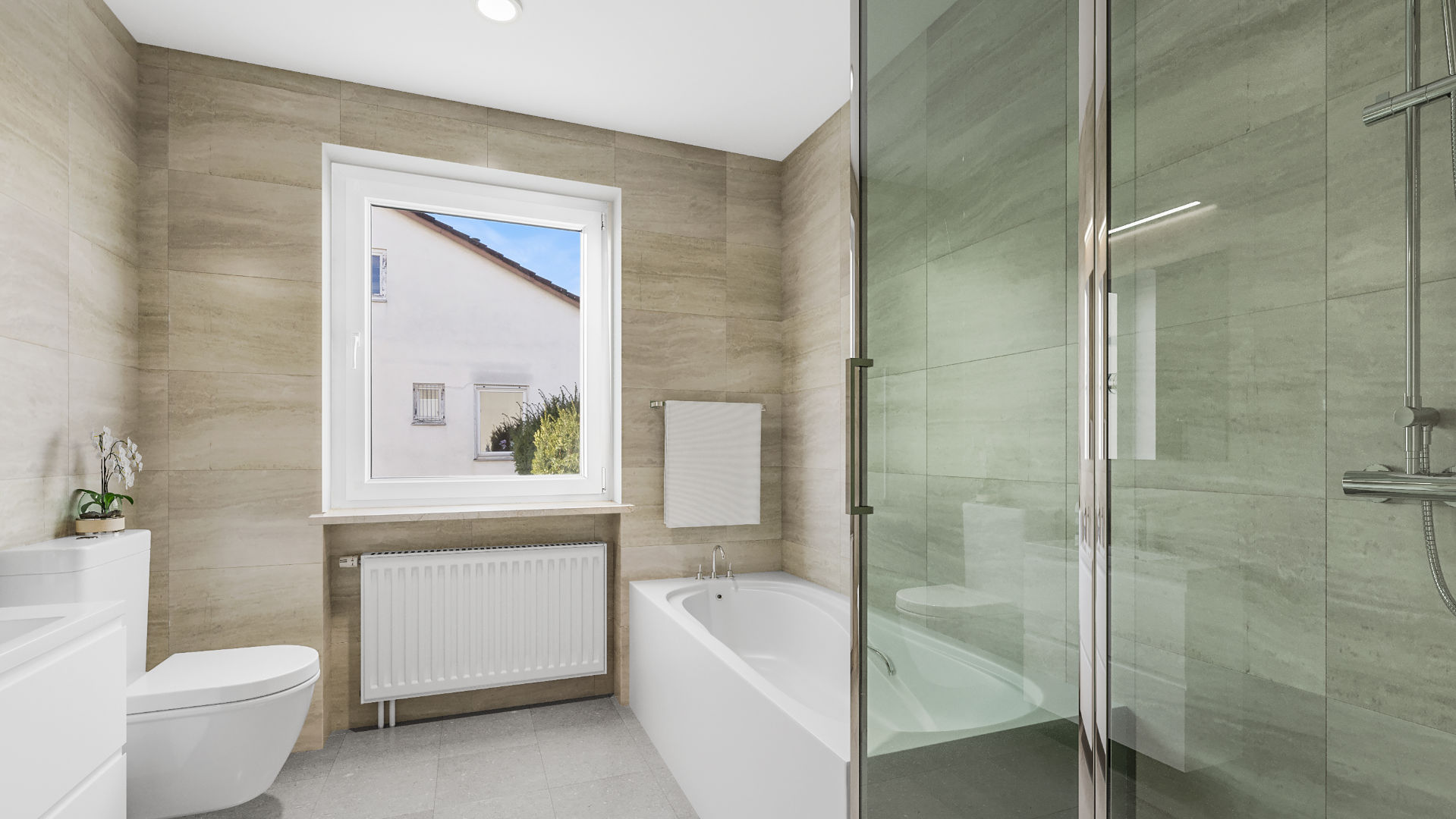 Bad mit Fenster, Wanne, Dusche